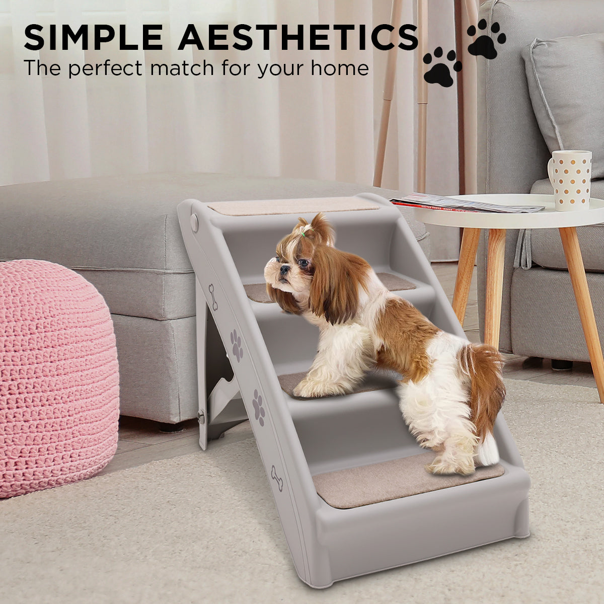 Furtastic Foldable Pet Stairs in Grey - 50cm