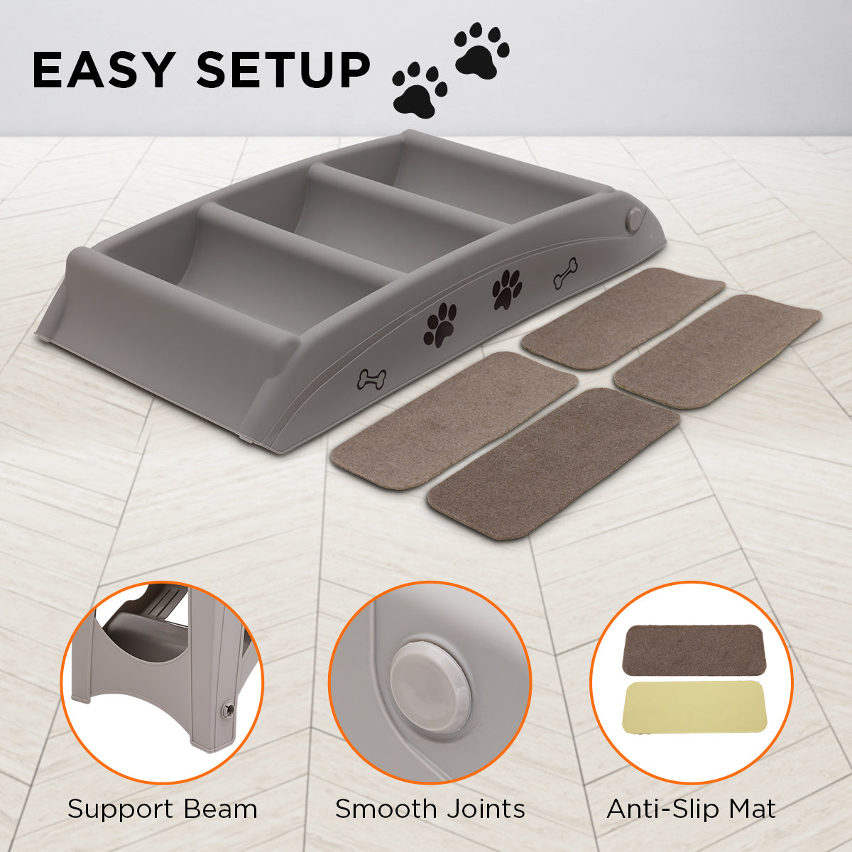 Furtastic Foldable Pet Stairs in Grey - 50cm