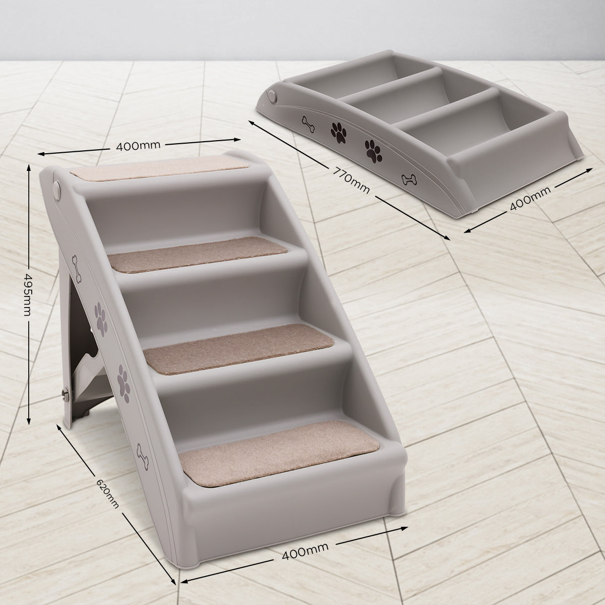 Furtastic Foldable Pet Stairs in Grey - 50cm