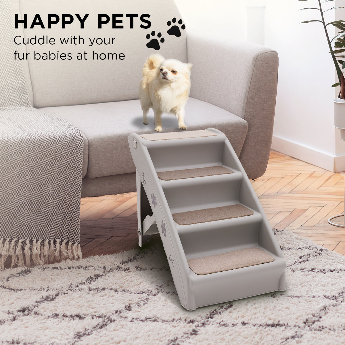Furtastic Foldable Pet Stairs in Grey - 50cm