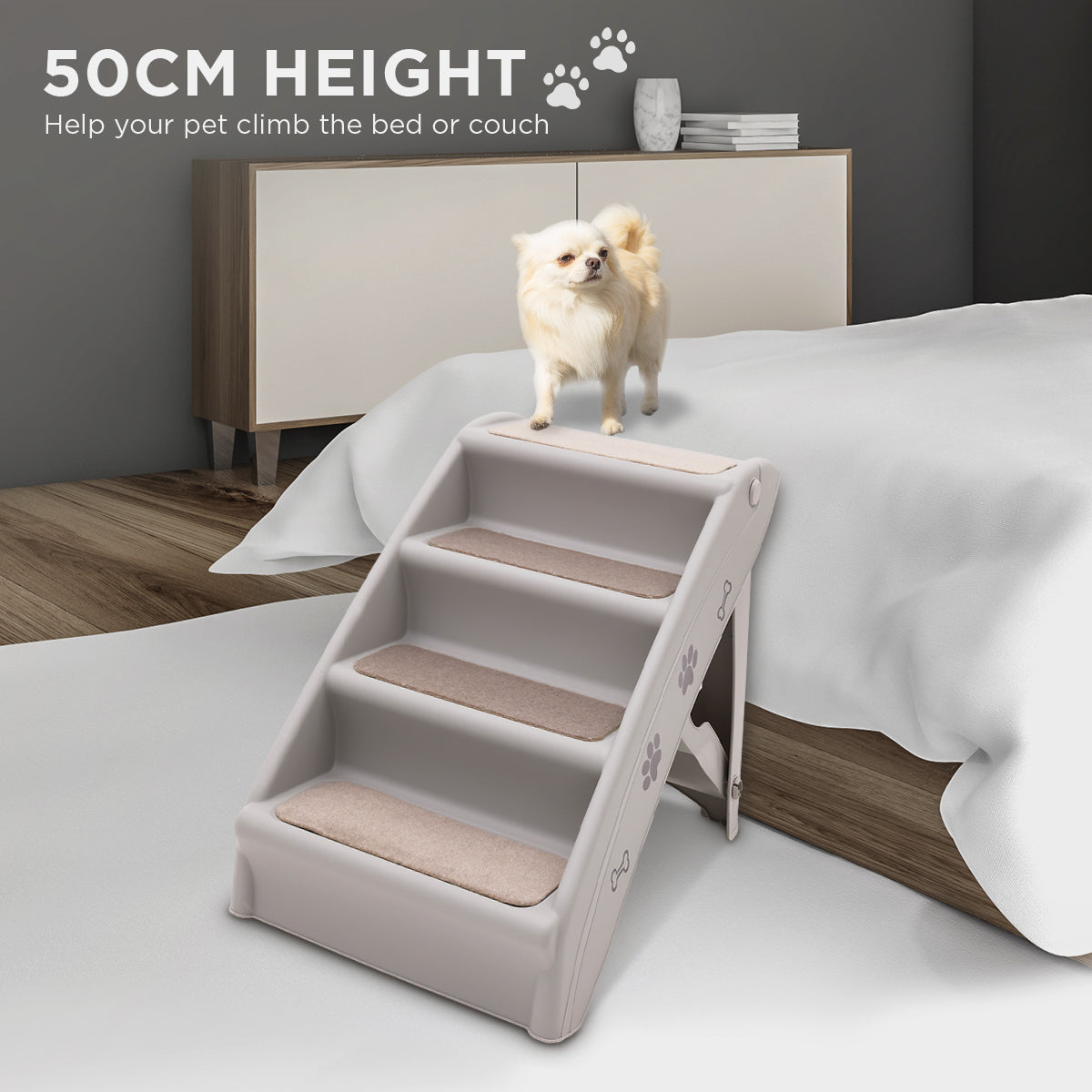 Furtastic Foldable Pet Stairs in Grey - 50cm
