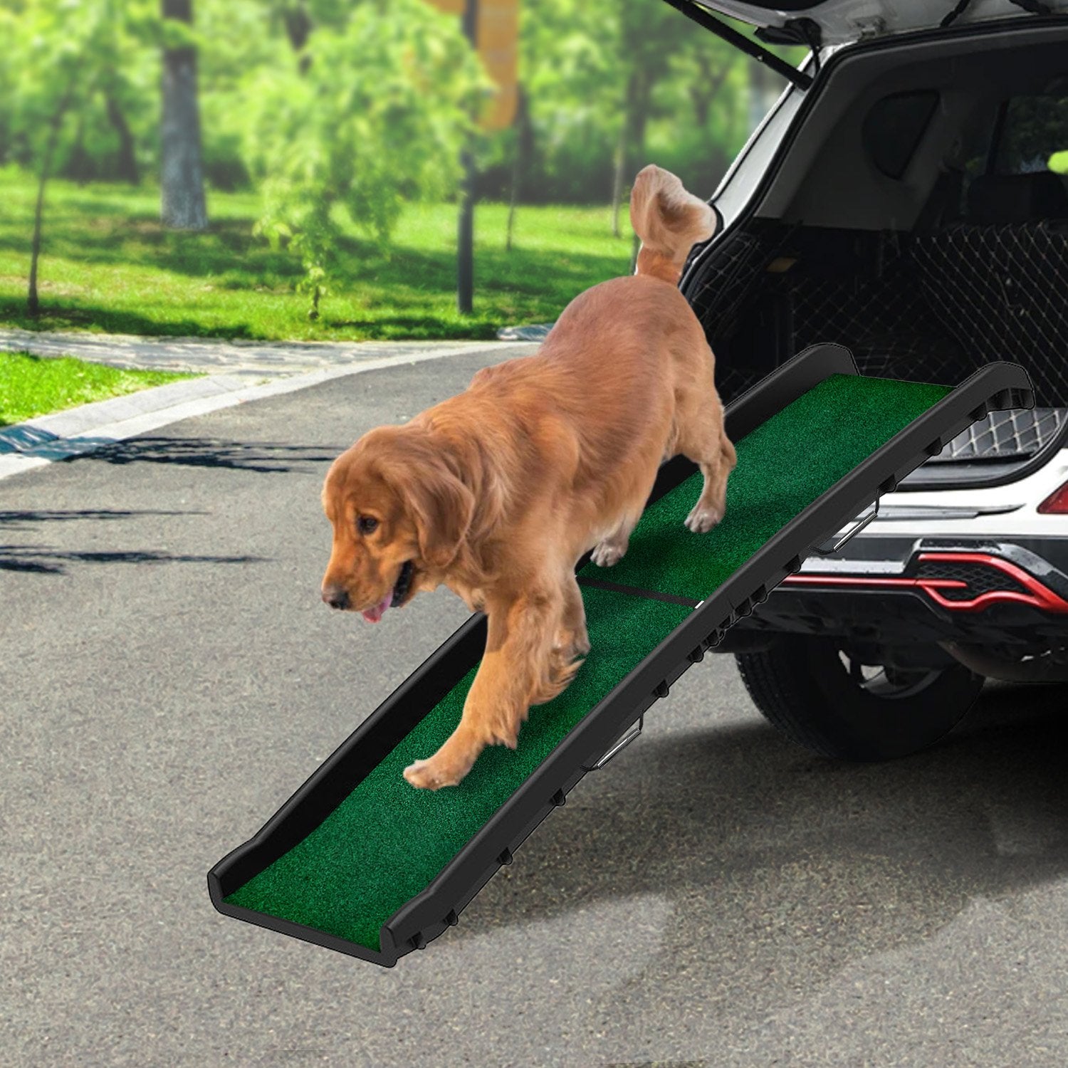 Foldable Dog Ramp with Poly-Grass Grip Surface Non-Slip UV Protection